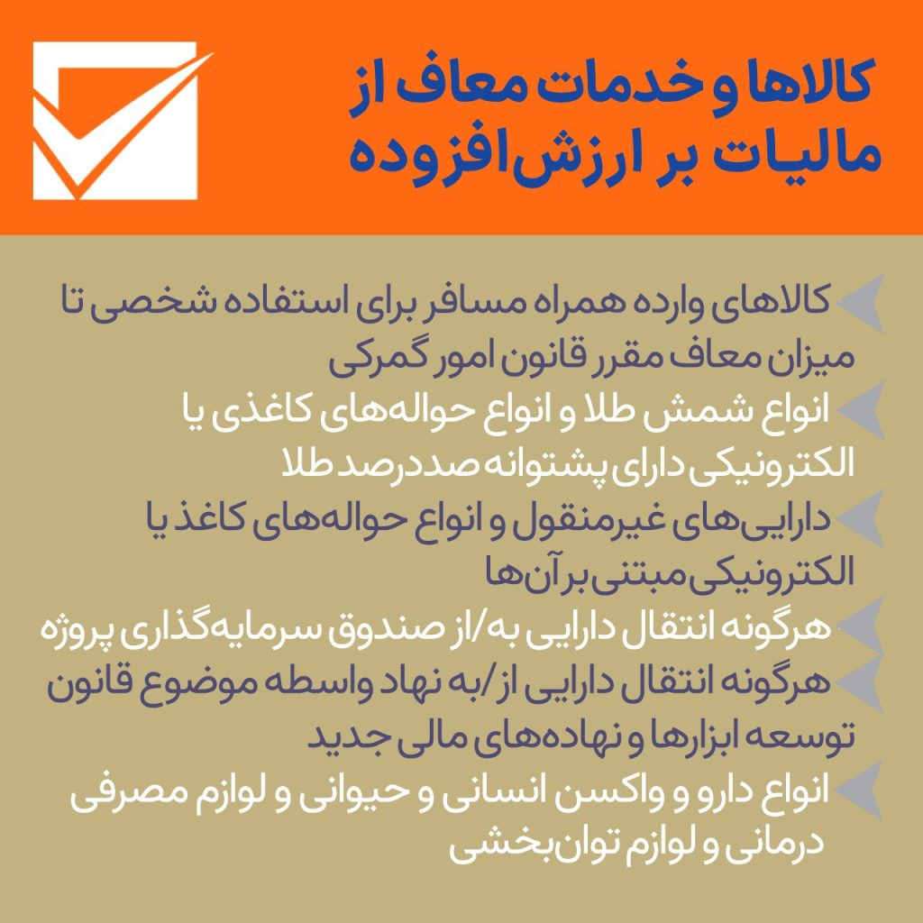 فهرست کالاها و خدمات معاف از مالیات بر ارزش‌افزوده – بخش دوم